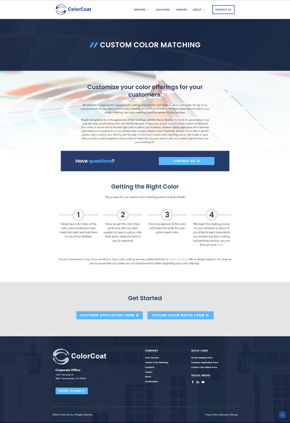 ColorCoat Custom Color Matching Page